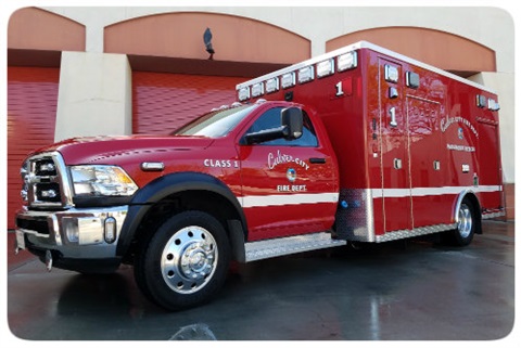 Fire Truck in front of Fire Station 1